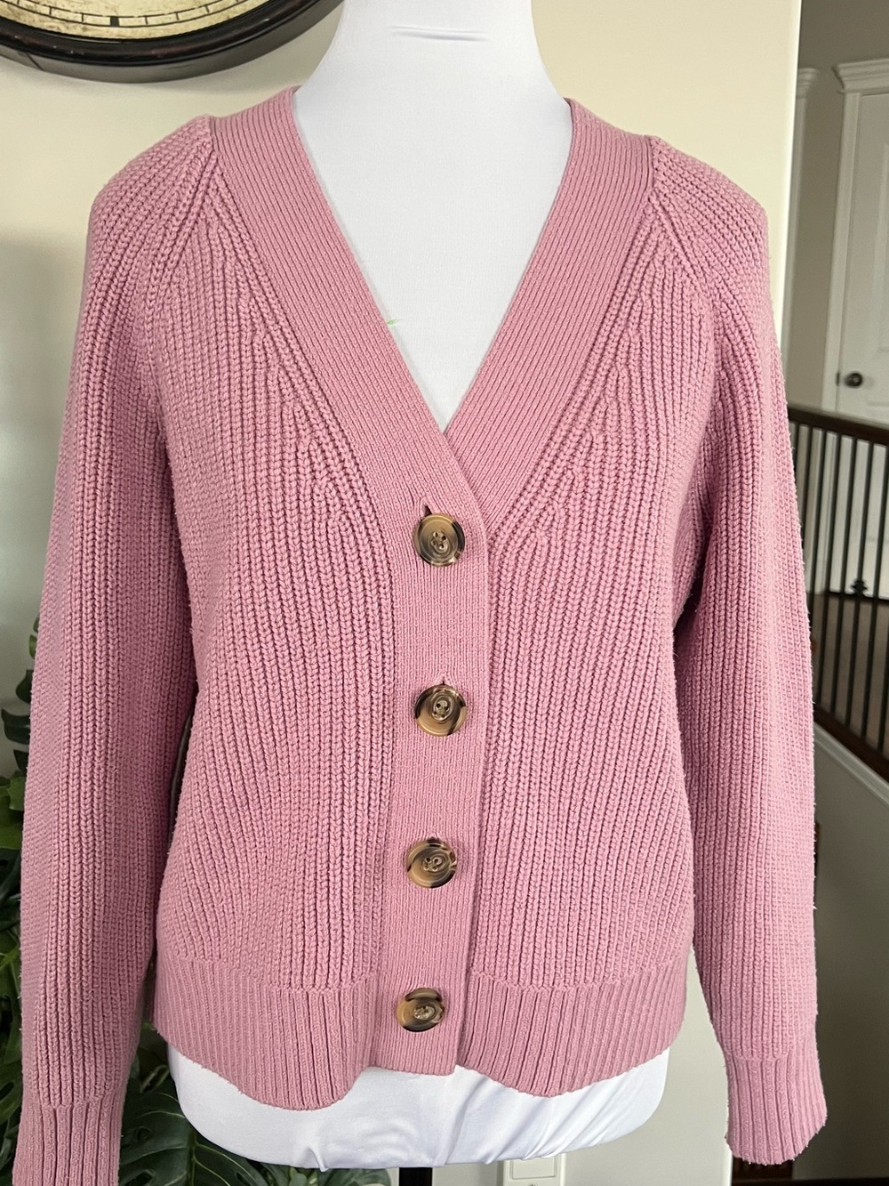 Old Navy Dusty Pink V-Neck Button-Front Shaker-Stitch Women’s Cardigan